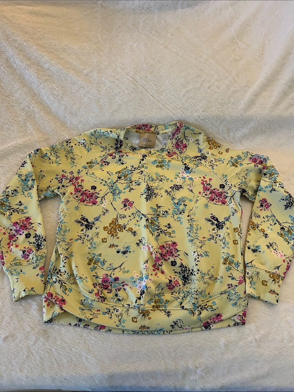 Elie Tahari Yellow Floral Pullover Sweatshirt